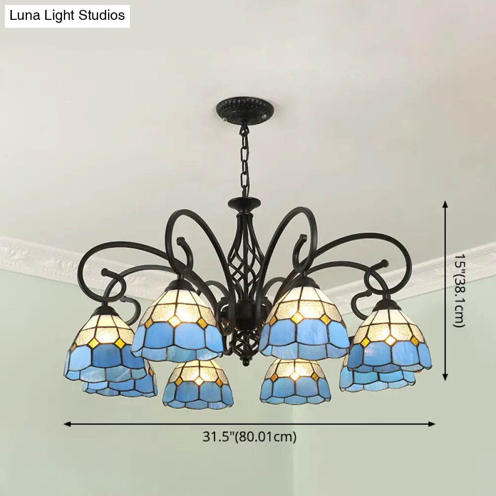 Tiffany Style Stained Glass Chandelier For Living Room With Adjustable Chains