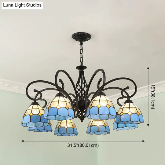 Tiffany Style Stained Glass Chandelier For Living Room With Adjustable Chains