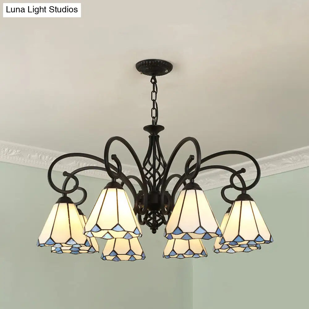 Tiffany Stained Glass Chandelier Light With 12 Adjustable Chains - Perfect For Living Room Ceiling