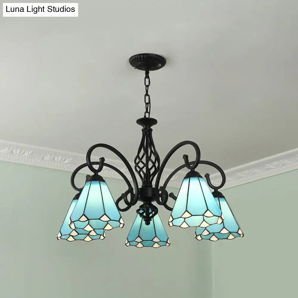 Tiffany Stained Glass Chandelier Light With 12 Adjustable Chains - Perfect For Living Room Ceiling