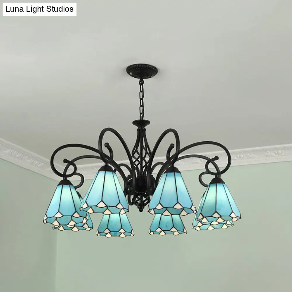 Tiffany Stained Glass Chandelier Light With 12 Adjustable Chains - Perfect For Living Room Ceiling