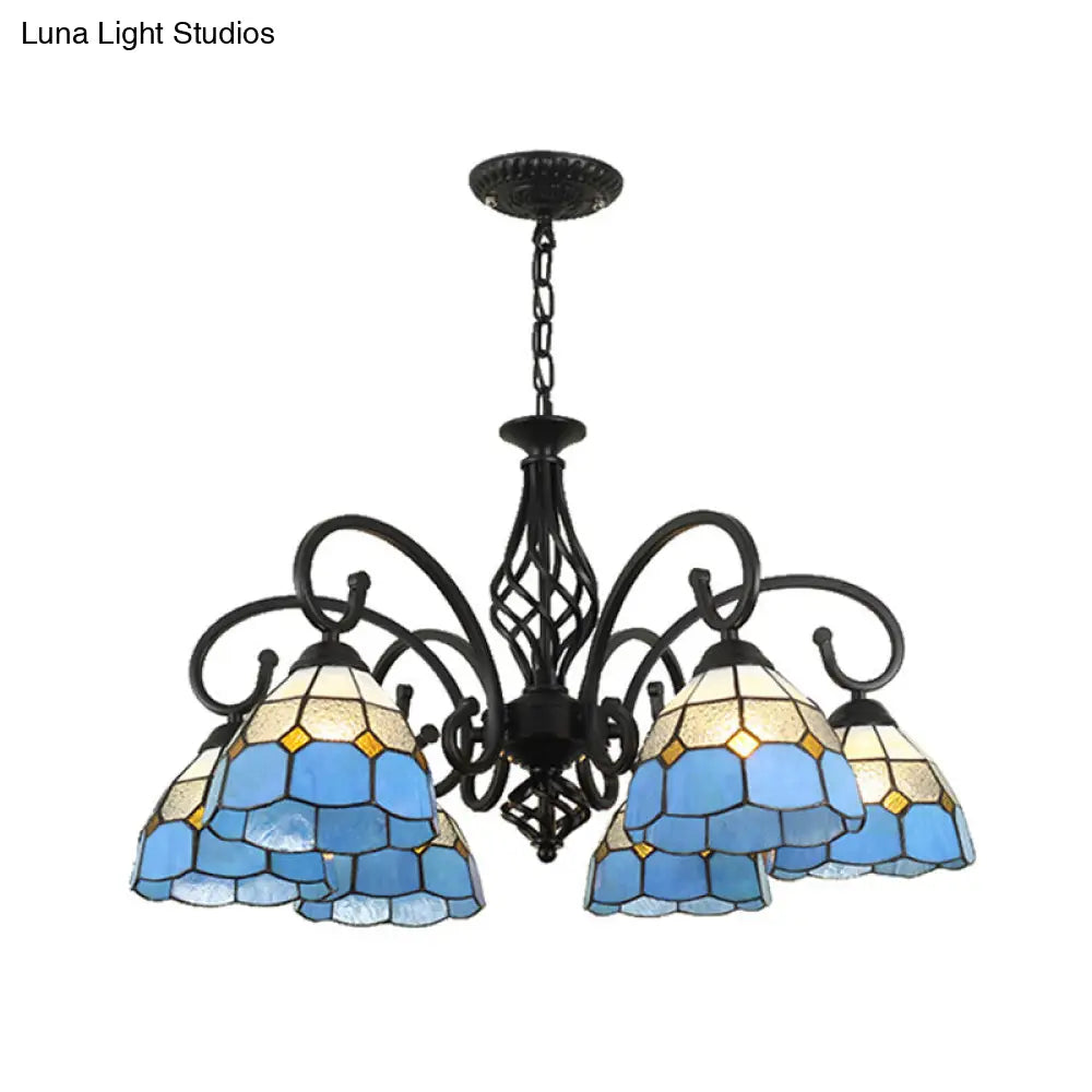 Tiffany Style Stained Glass Chandelier For Living Room With Adjustable Chains