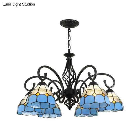 Tiffany Style Stained Glass Chandelier For Living Room With Adjustable Chains