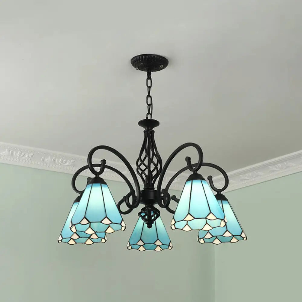 Tiffany Style Stained Glass Chandelier For Living Room With Adjustable Chains 5 / Black Blue