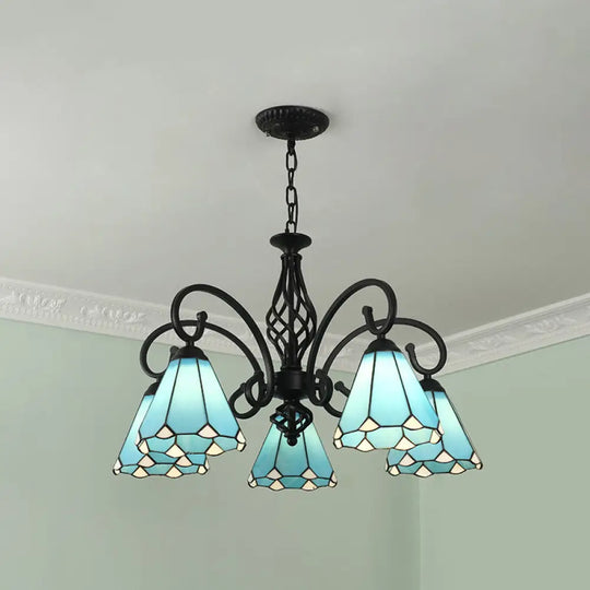 Tiffany Style Stained Glass Chandelier For Living Room With Adjustable Chains 5 / Black Blue