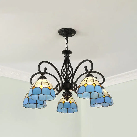 Tiffany Style Stained Glass Chandelier For Living Room With Adjustable Chains 5 / Black Navy Blue