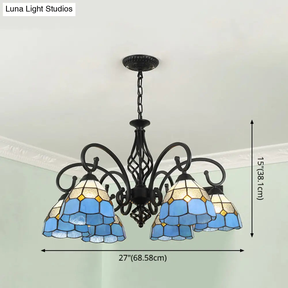 Tiffany Style Stained Glass Chandelier For Living Room With Adjustable Chains