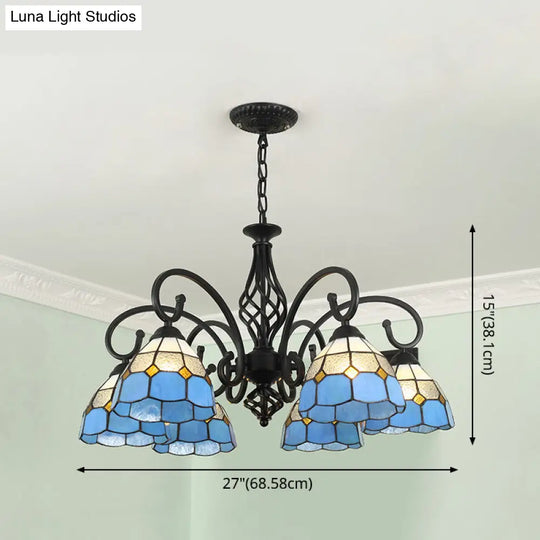 Tiffany Style Stained Glass Chandelier For Living Room With Adjustable Chains