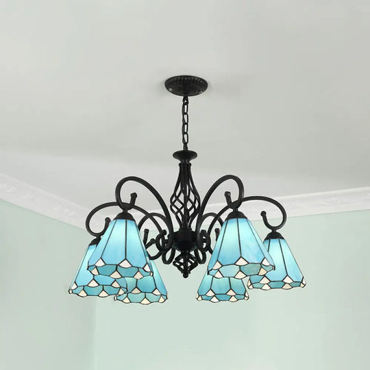 Tiffany Style Stained Glass Chandelier For Living Room With Adjustable Chains 6 / Black Blue