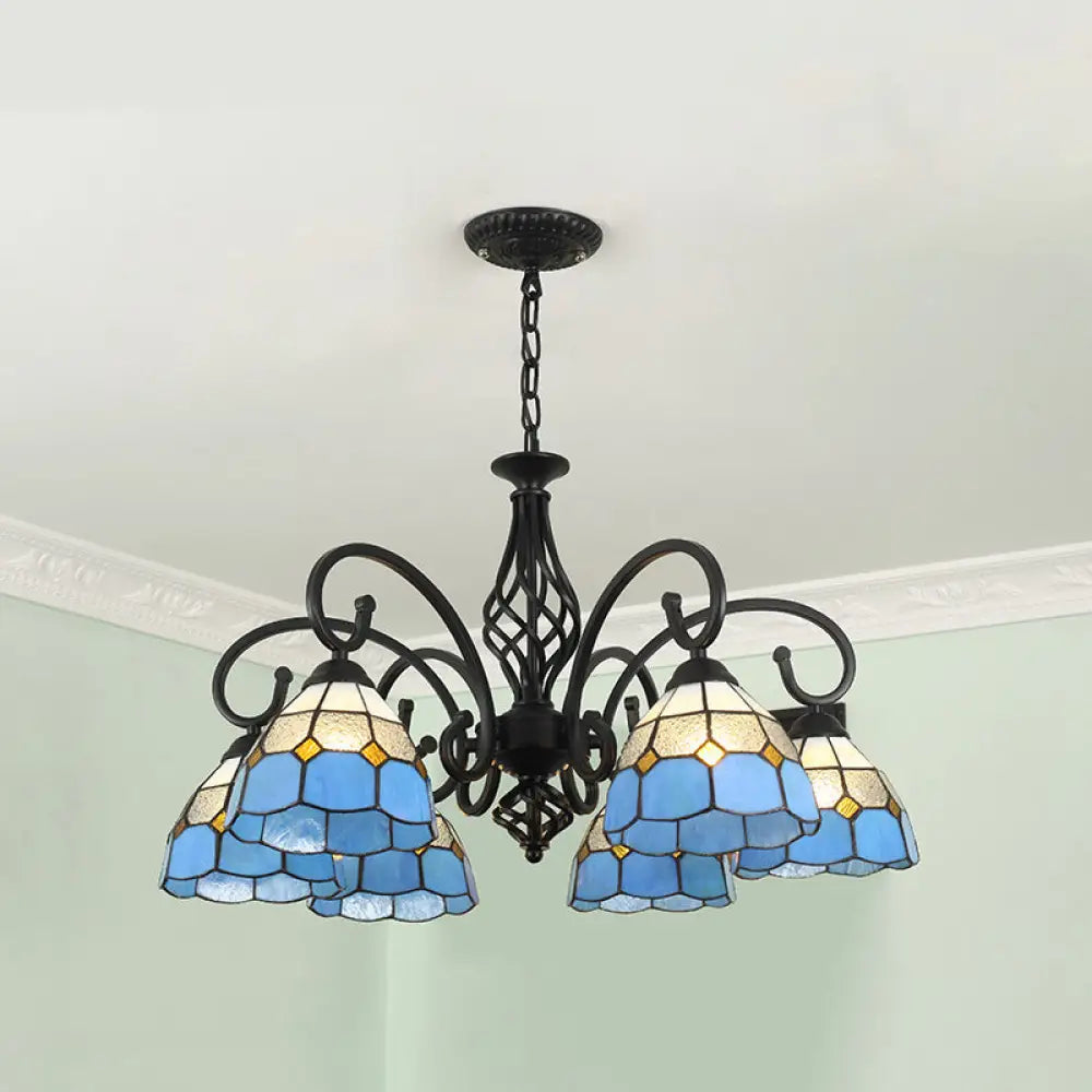 Tiffany Style Stained Glass Chandelier For Living Room With Adjustable Chains 6 / Black Navy Blue