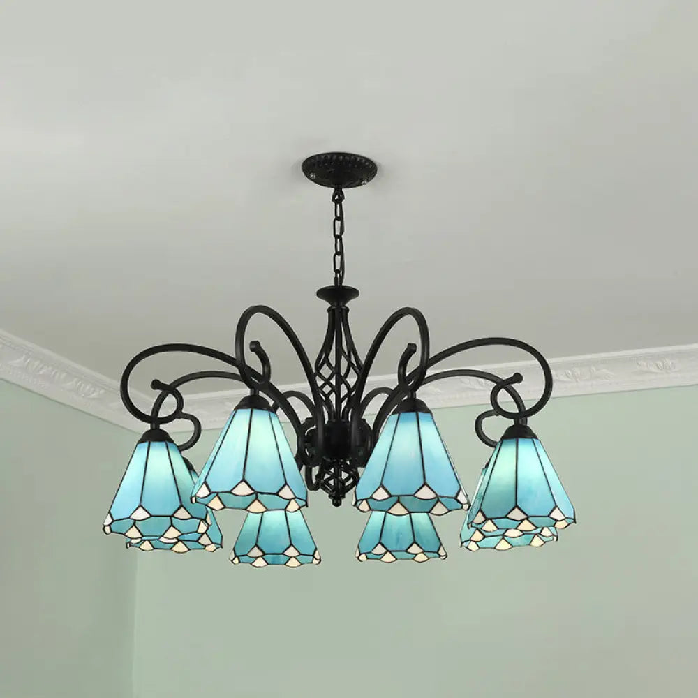 Tiffany Style Stained Glass Chandelier For Living Room With Adjustable Chains 8 / Black Blue