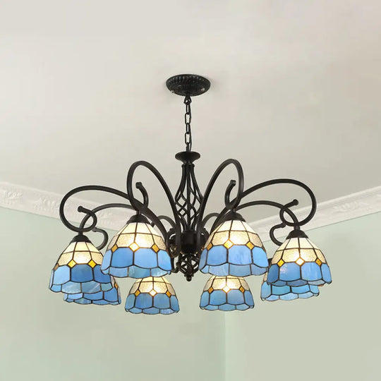 Tiffany Style Stained Glass Chandelier For Living Room With Adjustable Chains 8 / Black Navy Blue