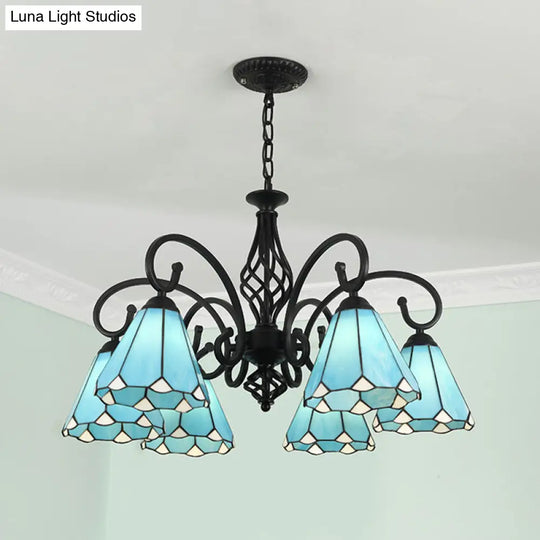 Tiffany Style Stained Glass Chandelier For Living Room With Adjustable Chains