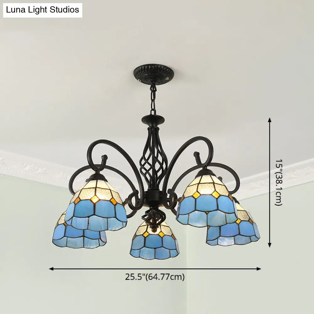 Tiffany Style Stained Glass Chandelier For Living Room With Adjustable Chains