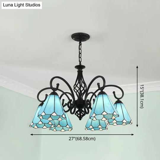 Tiffany Style Stained Glass Chandelier For Living Room With Adjustable Chains