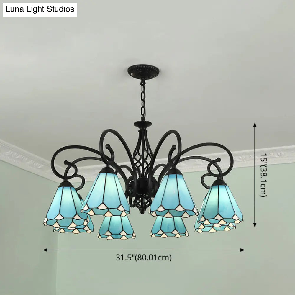 Tiffany Style Stained Glass Chandelier For Living Room With Adjustable Chains