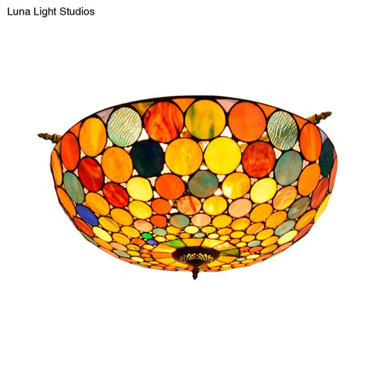 Tiffany - Style Stained Glass Circle Flush Mount Lighting With 5 Brass Heads - 21.5’/25.5’ Wide