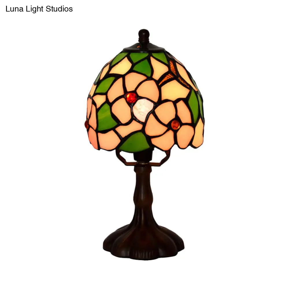 Tiffany Style Stained Glass Coffee Table Lamp With Light Bowl - Dark Finish