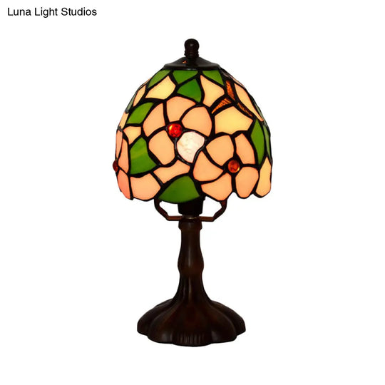 Tiffany Style Stained Glass Coffee Table Lamp With Light Bowl - Dark Finish