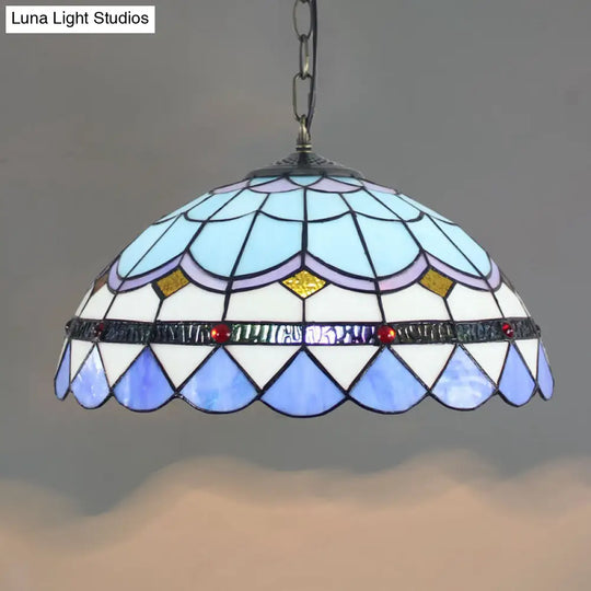 Tiffany-Style Stained Glass Pendant Light - 1-Light Dome Ceiling Hanging Fixture For Restaurants