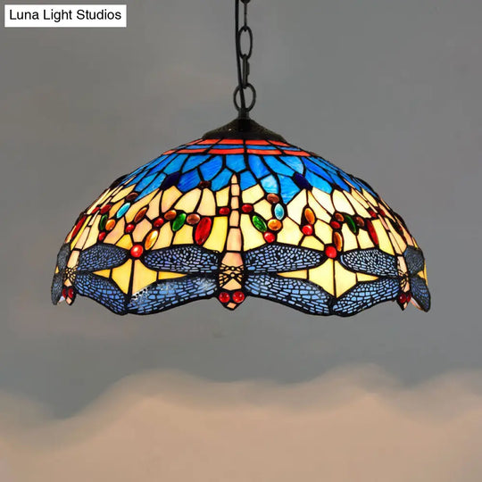 Tiffany-Style Stained Glass Pendant Light - 1-Light Dome Ceiling Hanging Fixture For Restaurants