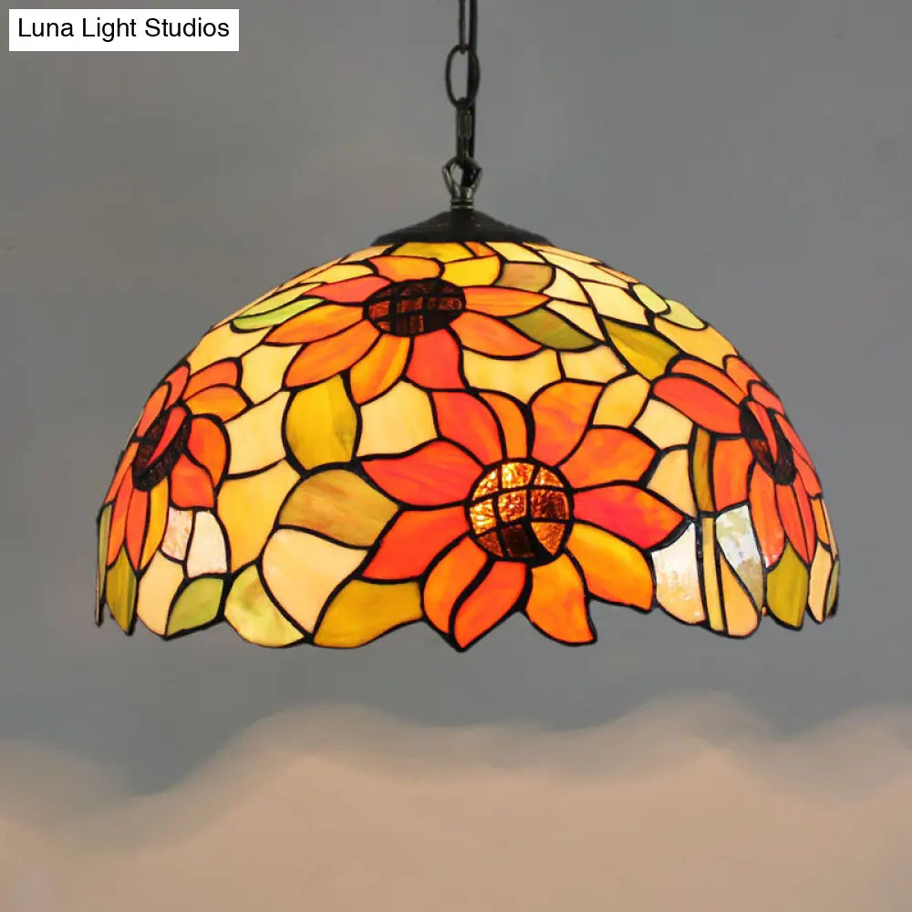 Tiffany-Style Stained Glass Pendant Light - 1-Light Dome Ceiling Hanging Fixture For Restaurants