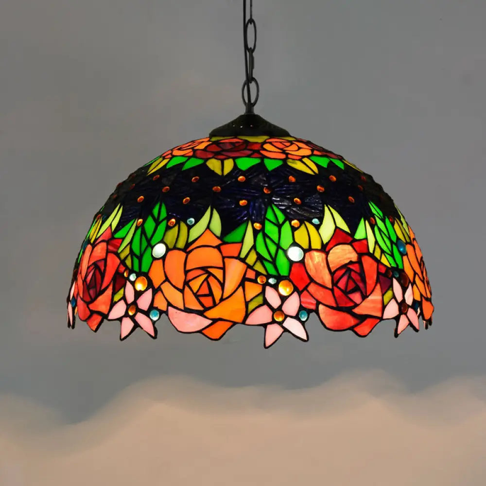 Tiffany-Style Stained Glass Dome Ceiling Pendant Light - 1-Light Hanging Fixture For Restaurants