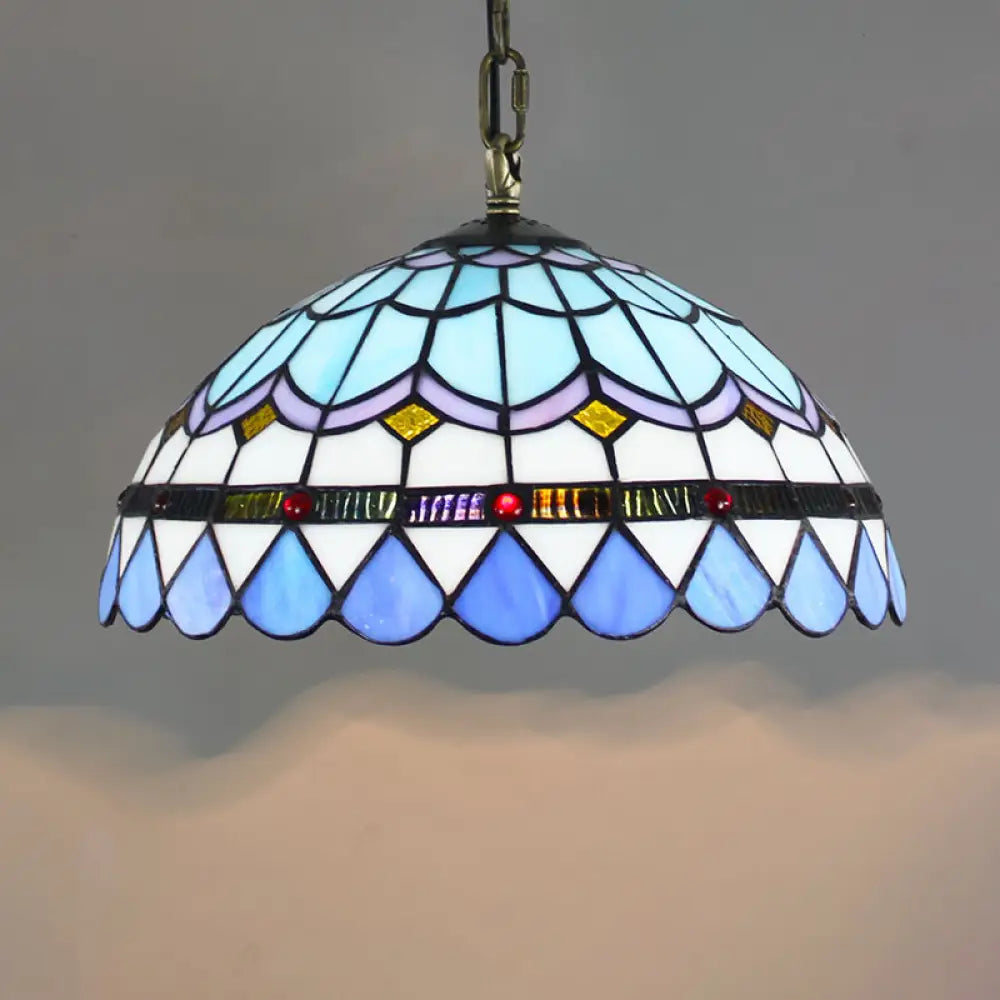 Tiffany-Style Stained Glass Dome Ceiling Pendant Light - 1-Light Hanging Fixture For Restaurants