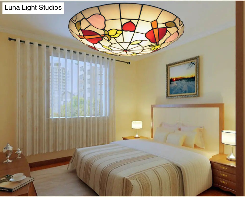 Tiffany-Style Stained Glass Dome Flush Mount Spotlight With Multiple Lights