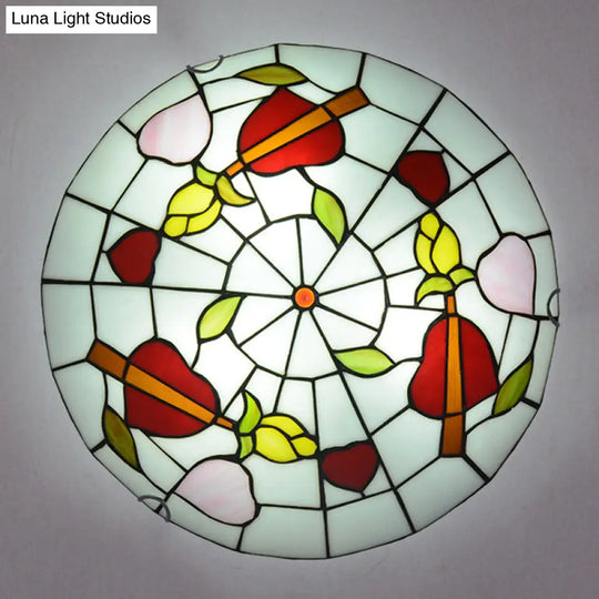 Tiffany-Style Stained Glass Dome Flush Mount Spotlight With Multiple Lights