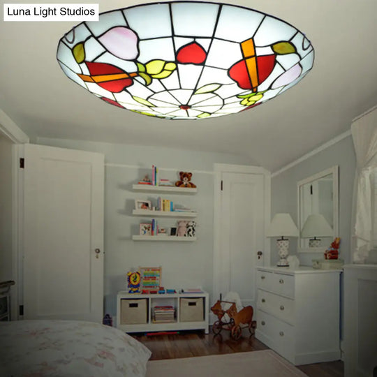 Tiffany-Style Stained Glass Dome Flush Mount Spotlight With Multiple Lights