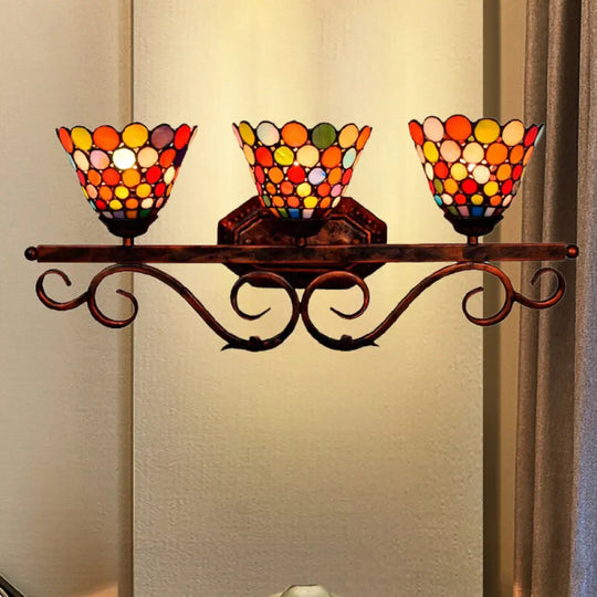 Tiffany Style Stained Glass Flared Wall Lamp - Rust Vanity Sconce For Bathroom