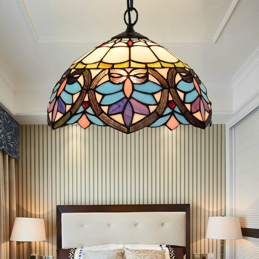 Tiffany Style Stained Glass Hanging Lamp: Colorful Pendant For Dining Room Black