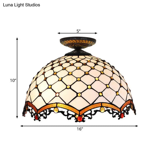 Tiffany-Style Stained Glass Jeweled Ceiling Light In Bronze Flush Mount Multiple Sizes Available
