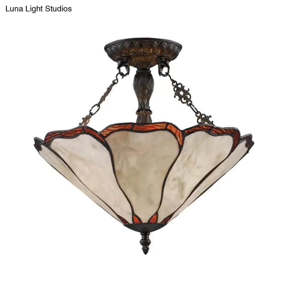 Tiffany Style Stained Glass Led Ceiling Light - 2 - Light Cone Semi Flush Mount 14’ W