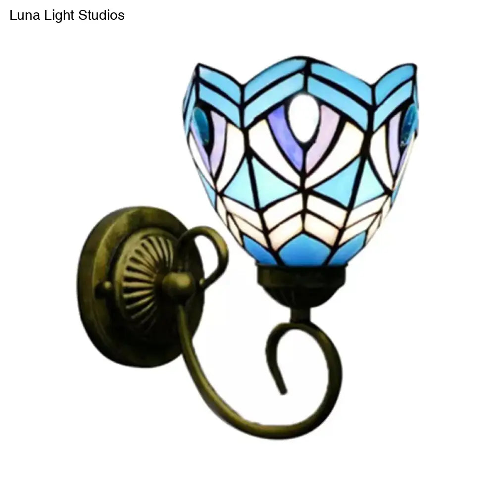 Tiffany Style Stained Glass Mini Wall Sconce For Bedroom With Single Light