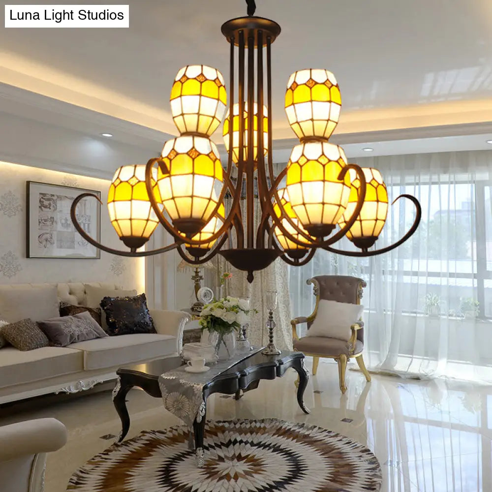 Tiffany Style Stained Glass Chandelier Pendant Light - Multi-Light Fixture For Living Room Beige