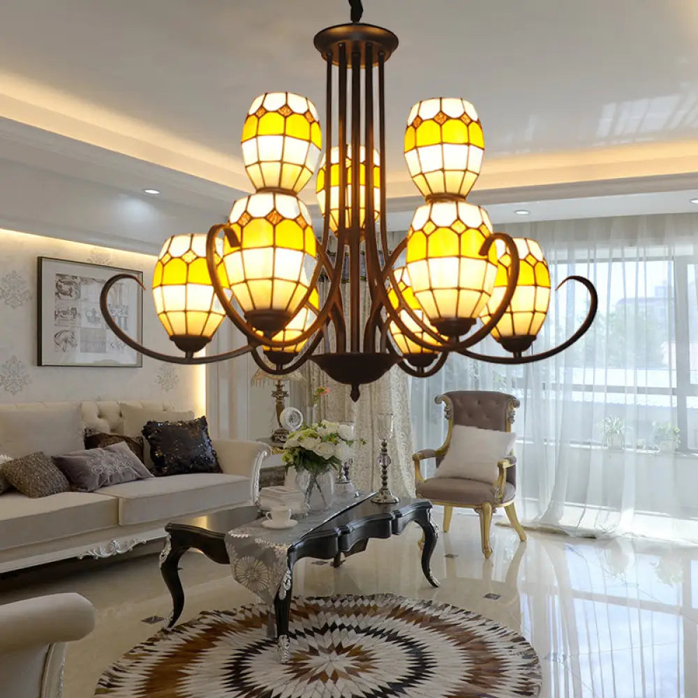 Tiffany Style Stained Glass Multi Light Pendant Chandelier For Living Room Beige