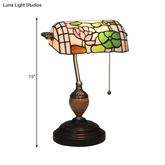 Tiffany Style Stained Glass Nightstand Lamp - Single Head Brass Table Light For Bedroom