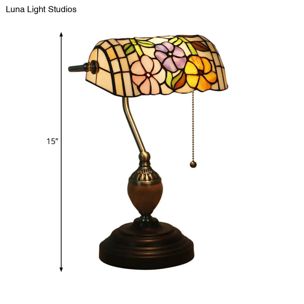 Tiffany Style Stained Glass Nightstand Lamp - Single Head Brass Table Light For Bedroom