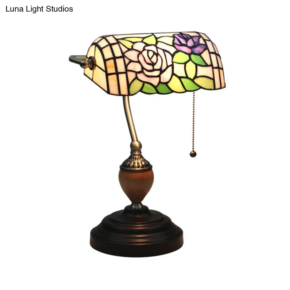 Tiffany Style Stained Glass Nightstand Lamp - Single Head Brass Table Light For Bedroom