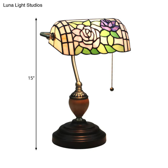 Tiffany Style Stained Glass Nightstand Lamp - Single Head Brass Table Light For Bedroom