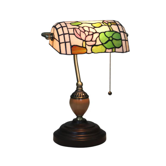 Tiffany Style Stained Glass Nightstand Lamp - Single Head Brass Table Light For Bedroom / Lotus