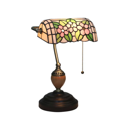 Tiffany Style Stained Glass Nightstand Lamp - Single Head Brass Table Light For Bedroom / Plum