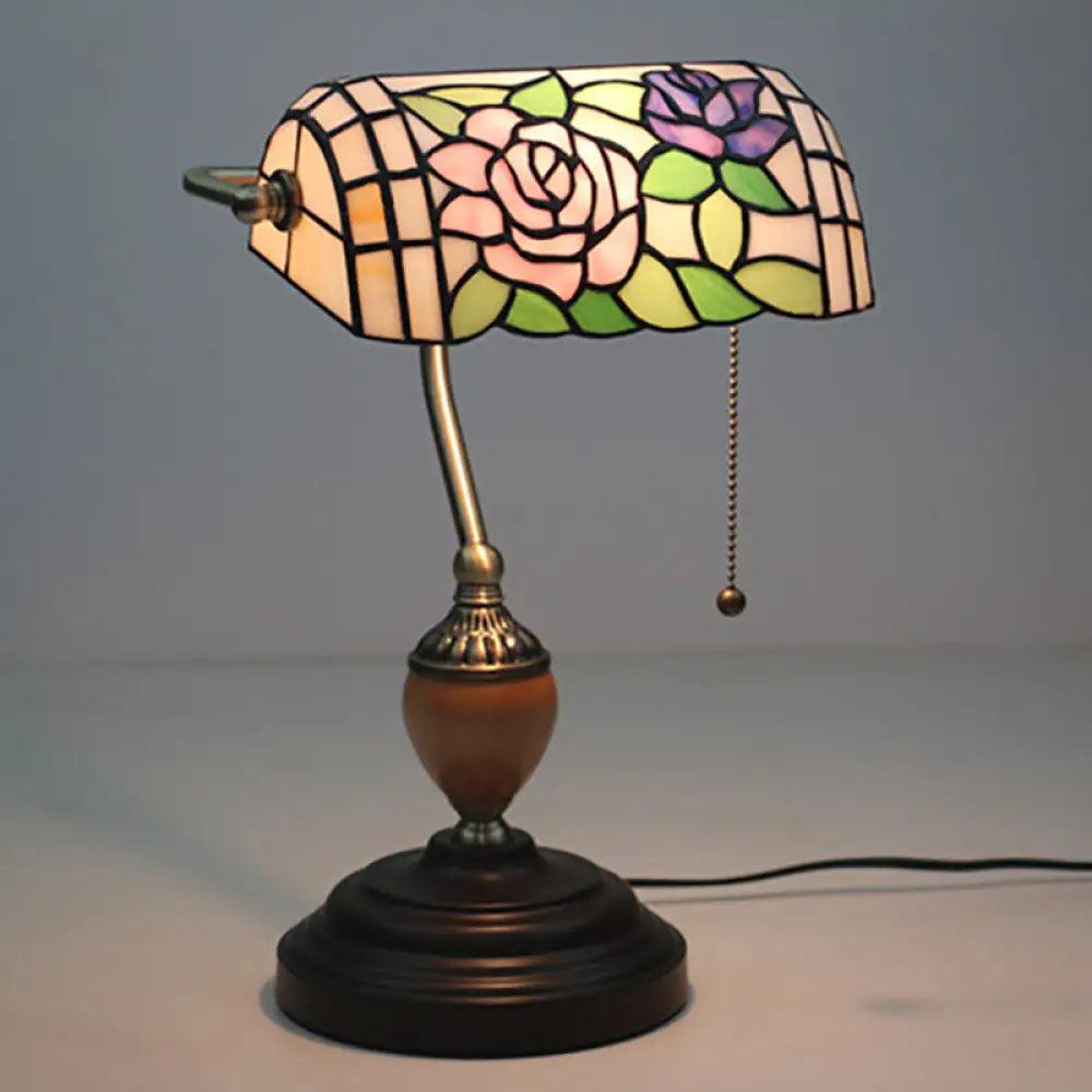 Tiffany Style Stained Glass Nightstand Lamp - Single Head Brass Table Light For Bedroom / Rose