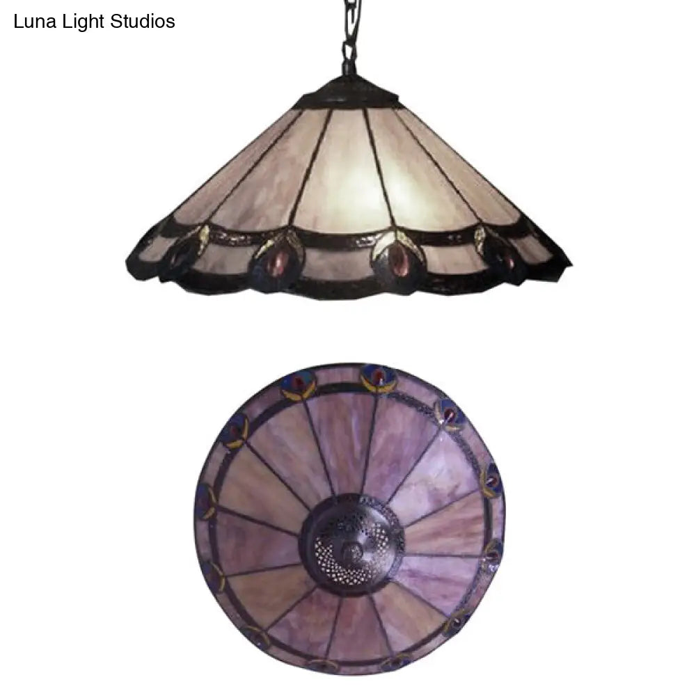 Tiffany-Style Stained Glass Pendant Lamp – Wide Tapered Design Purple For Dining Room