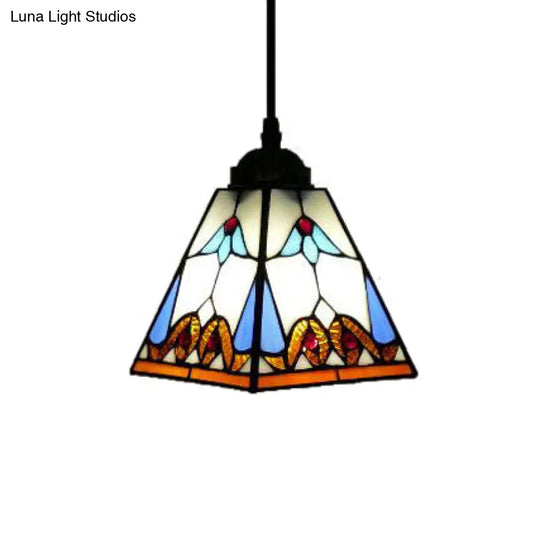 Tiffany-Style Stained Glass Pendant Light Fixture - Tapered Design (1 Bulb White)