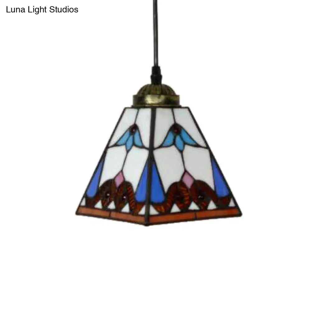Tiffany-Style Stained Glass Pendant Light Fixture - Tapered Design (1 Bulb White)