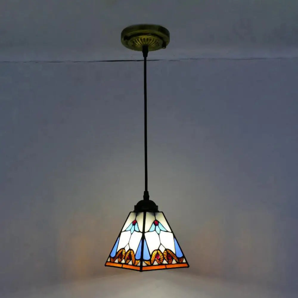 Tiffany-Style Stained Glass Pendant Light Fixture - Tapered Design (1 Bulb White) White