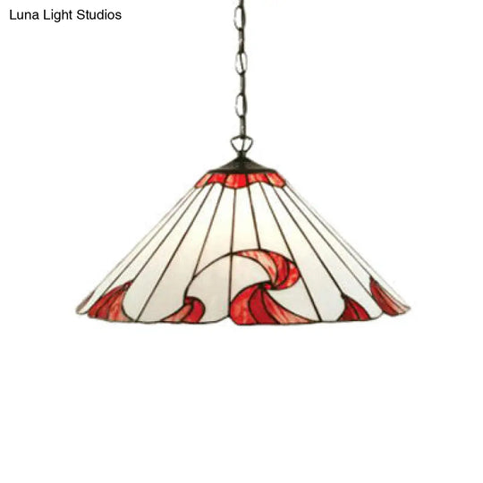 Tiffany-Style Handcrafted Stained Glass Cone Pendant Light In Red